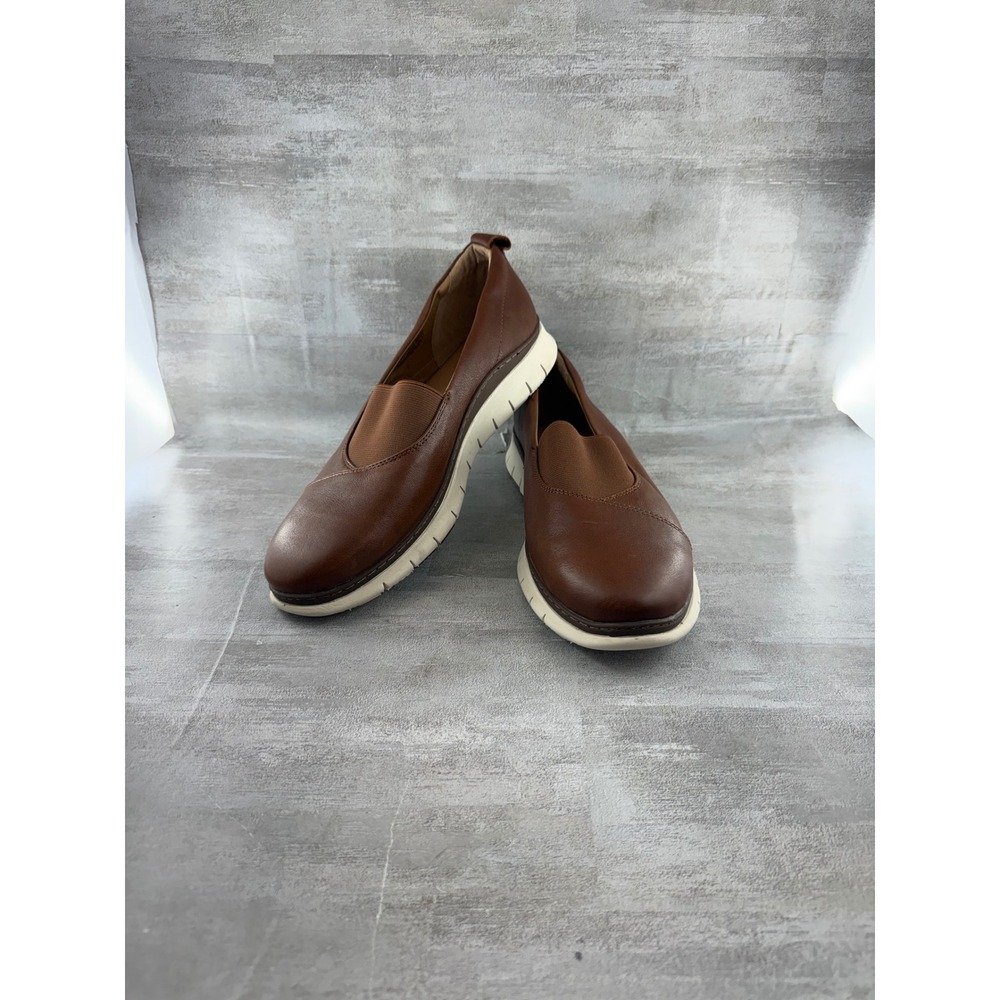 Vionic Linden Brown Leather Slip On Sneakers Shoes TVW5261 Women Sz 9.5 Wide